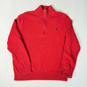 Polo Ralph Lauren Mens XL Red Quarter Zip Sweater 100% Cotton Blue Pony Logo